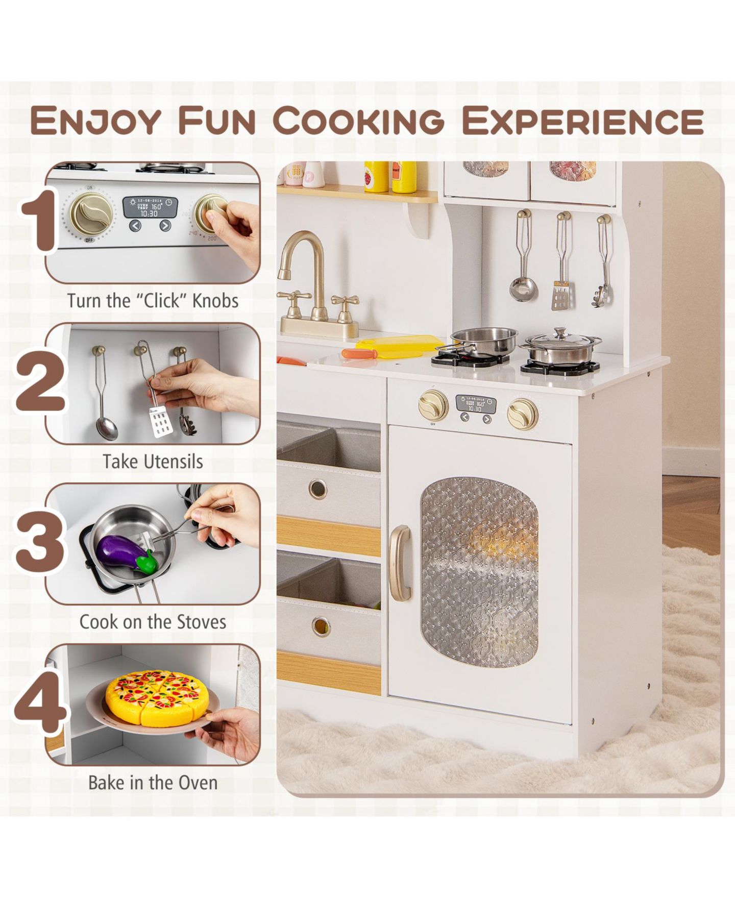 Детский игровой набор HONGGE Wooden Cuttable-Vegetables Kitchen Playset, Ages 3+, цвет: Белый — фото 5