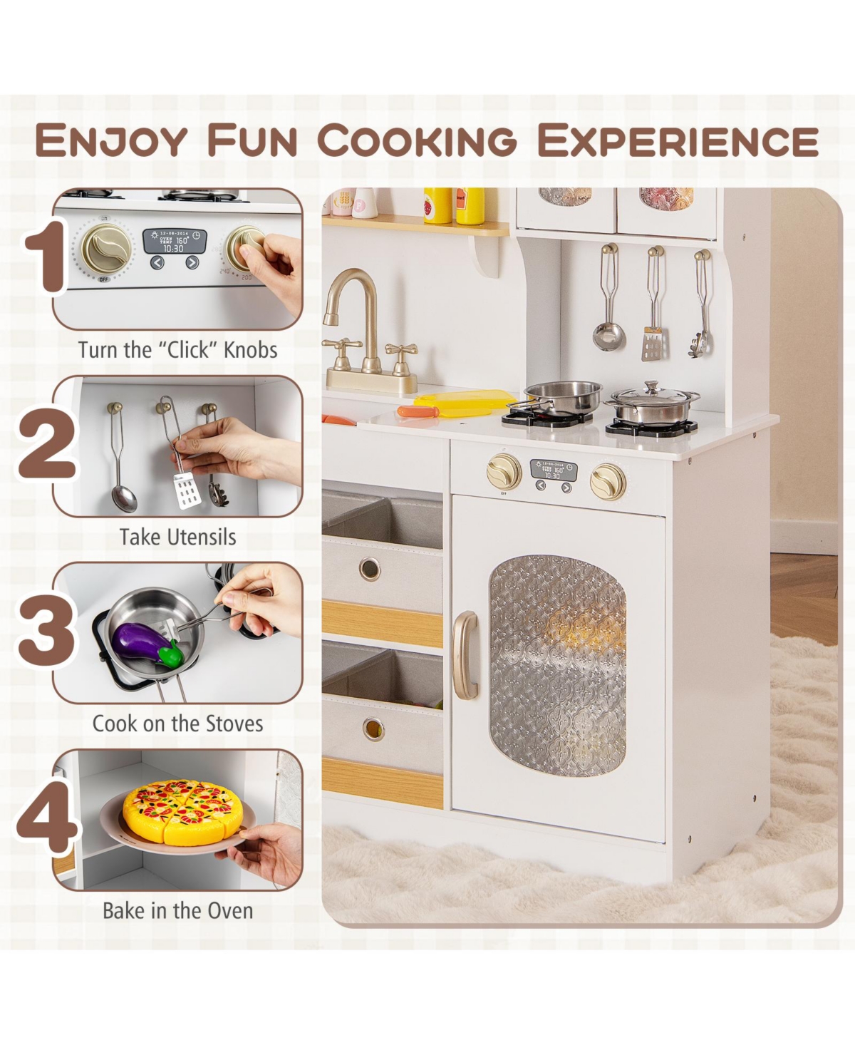Hongge Kids Kitchen Playset with Cuttable Veggies, Cookware, and Utensils