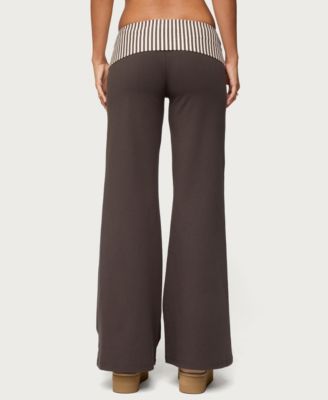 Women's Meshey Striped Fold Over Pants