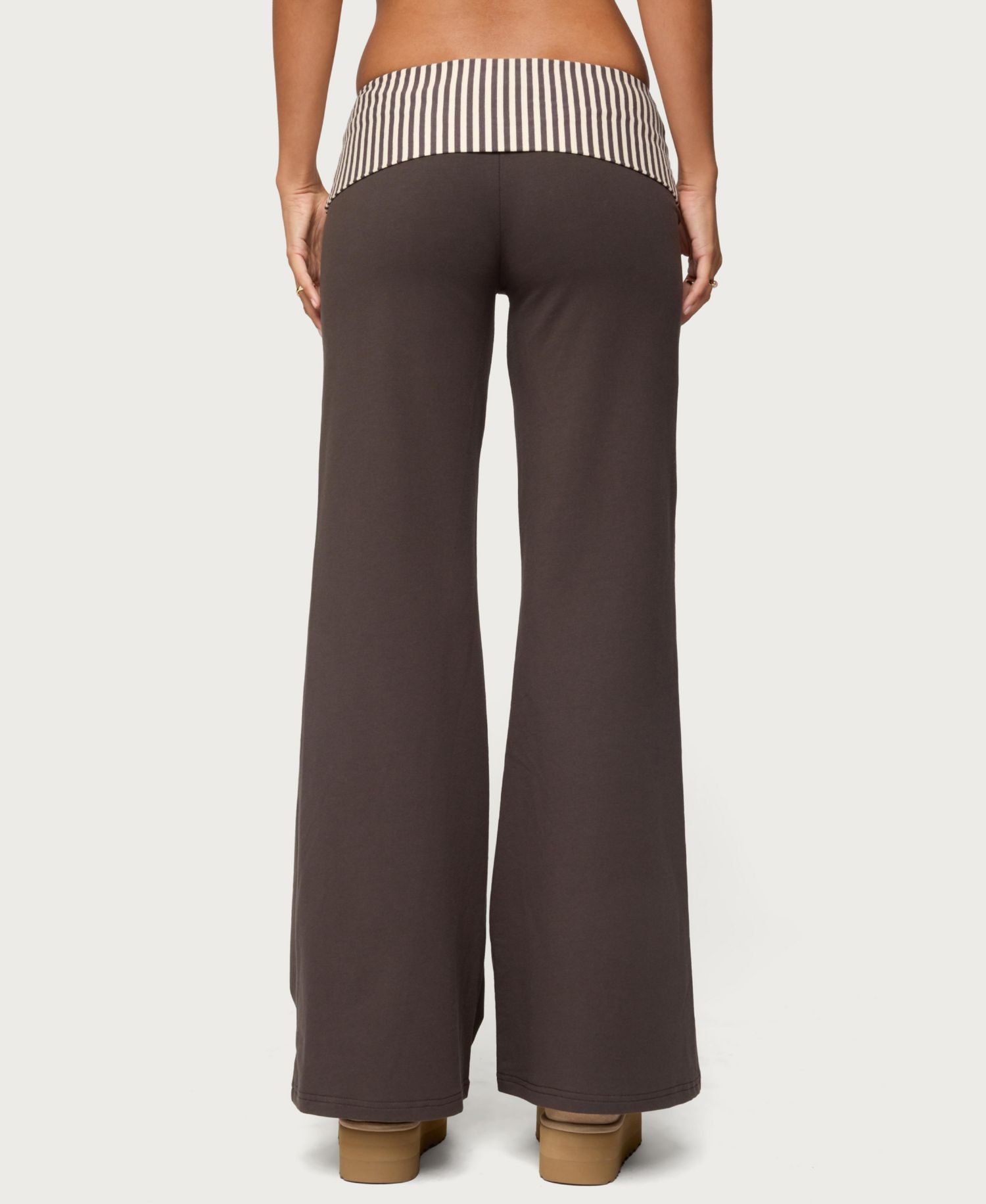Women's Meshey Striped Foldover Pants