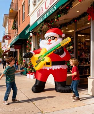 6FT Inflatable Santa Claus with Guitar and LED Lights, Outdoor Christmas Decoration