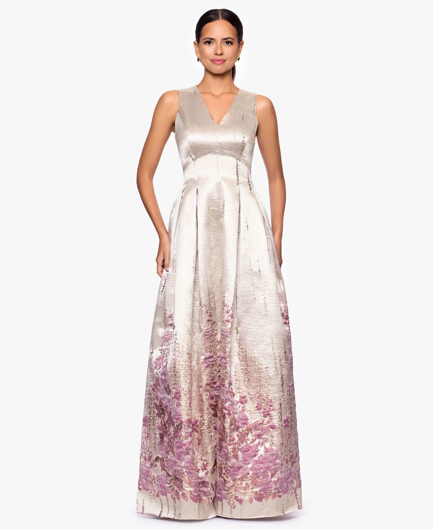 Women's Jacquard Pattern V-Neck Long Dress