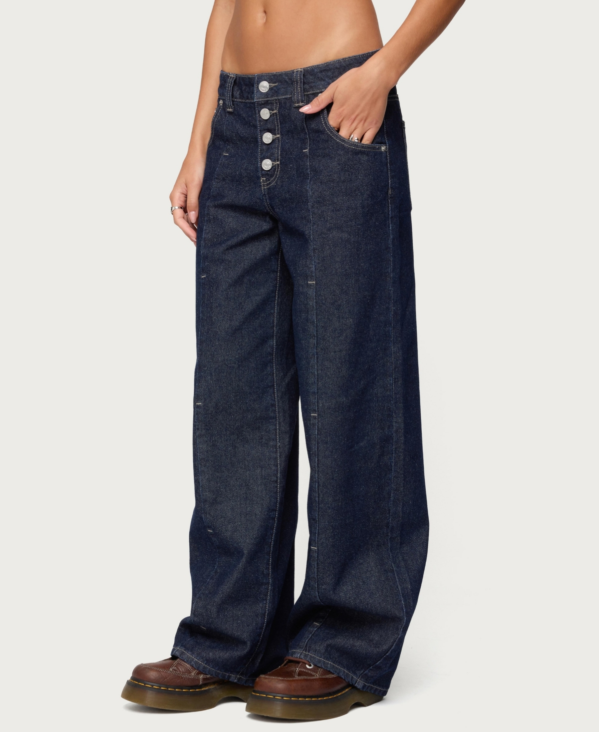 Edikted Women's Polley Button Up Low Rise Baggy Jeans