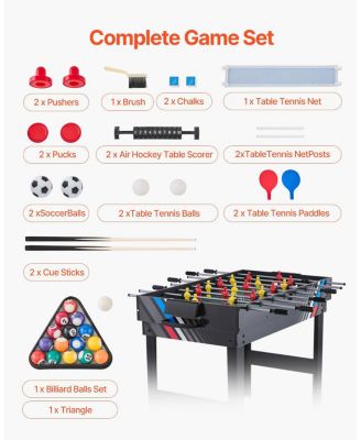 4-in-1 Combo Game Table, 48" Air Hockey, Pool, Foosball and Ping Pong Multi-Game Table for Family Game Rooms
