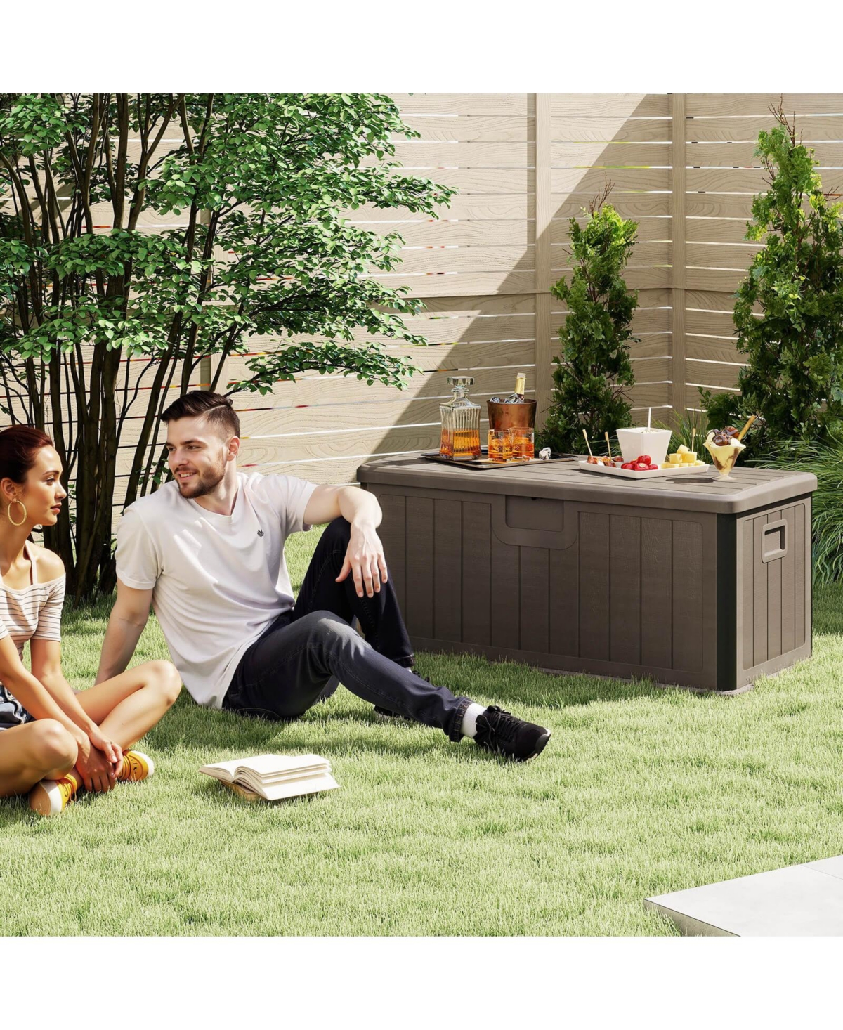 Costway Storage Box with Lockable Design & Gas Strut Handle 2 Person Bench Garden Organizer
