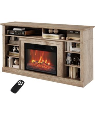 Fireplace TV Stand for 58" TV, 23" Fireplace Insert with Remote, LED Flame, Timer, Media Console, Freestanding