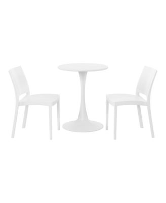 3-Piece Outdoor Round Metal Patio Dining Table Set With Stackable Patio Dining Side Chairs