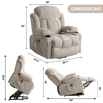 Power Lift Recliner with Heat Massage Side Pocket and USB Port