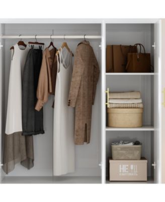 3-Door Big Wardrobe Armoires with Hanging Rod, 4-Drawers, Storage Shelves