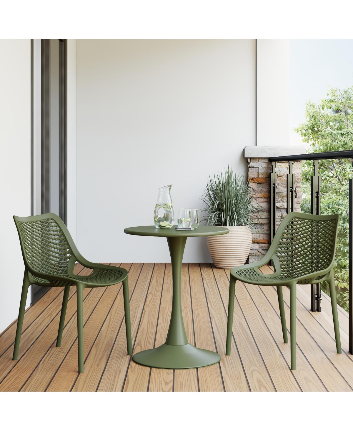 WestinTrends 3-Piece Outdoor Round Metal Dining Table Set And Stackable Resin Patio Side Chairs