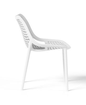 3-Piece Outdoor Round Metal Dining Table Set And Stackable Resin Patio Dining Side Chairs