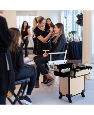 Rolling Makeup Train Case on Wheels Cosmetic Trolley Art Deco Pastel