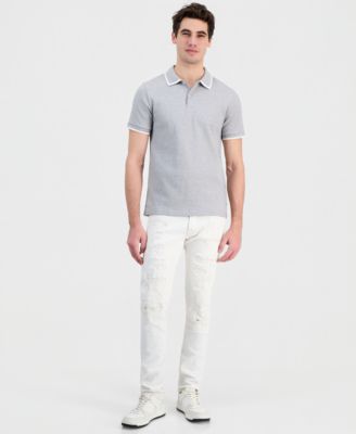 Men's Bayside Rib-Knit Textured Tipped Polo Shirt