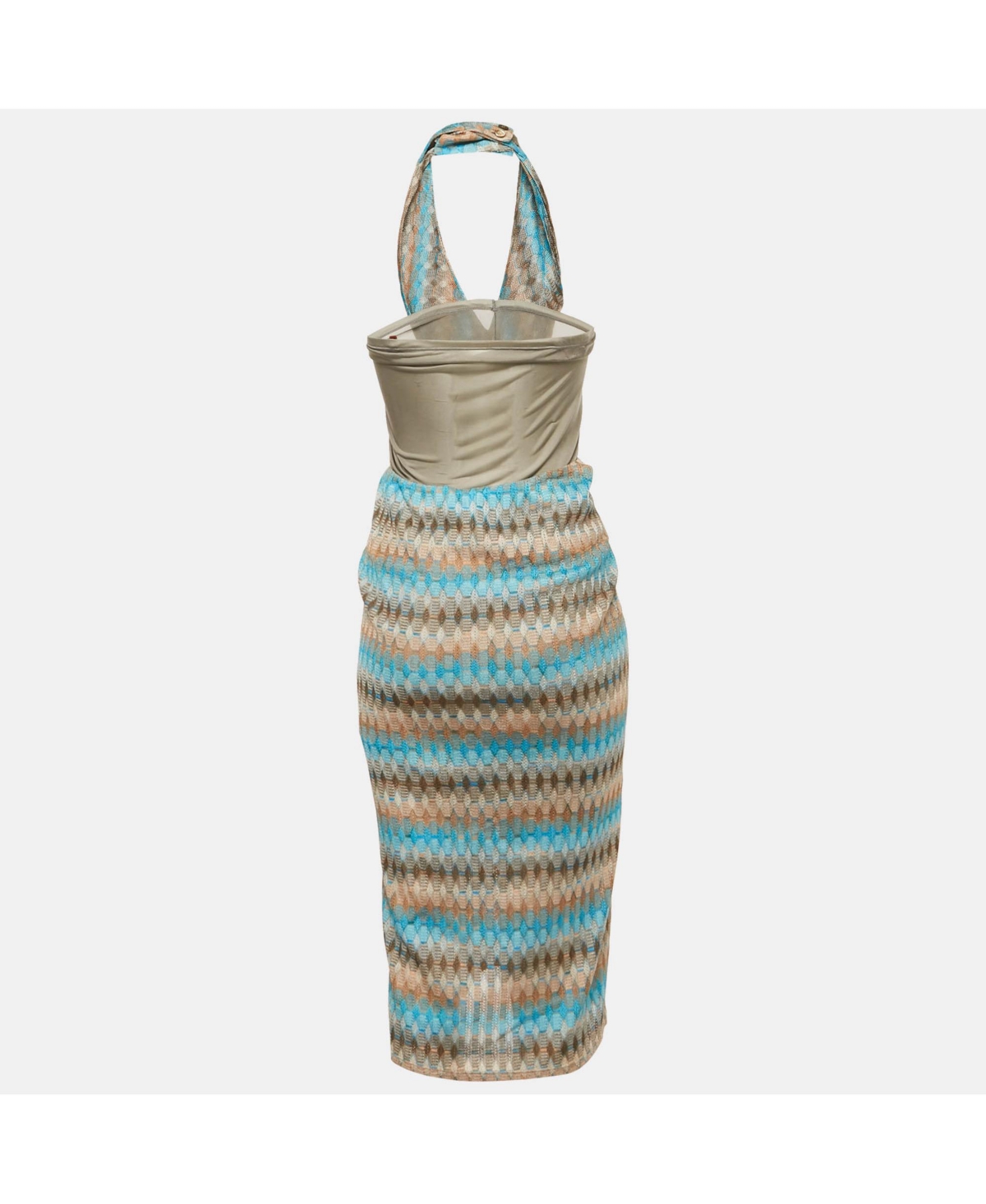 Pre-Owned Missoni Women's Blue Patterned Knit Halter Neck Midi Dress