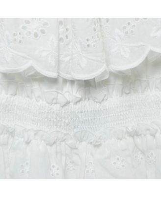 Women's White Broderie Anglaise Cotton Ruffled Top