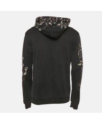 Men's men Black Floral Flocked Cotton Hoodie