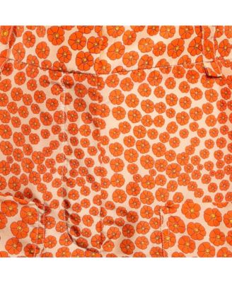 Women's Orange Ditsy Floral Print Silk Trousers