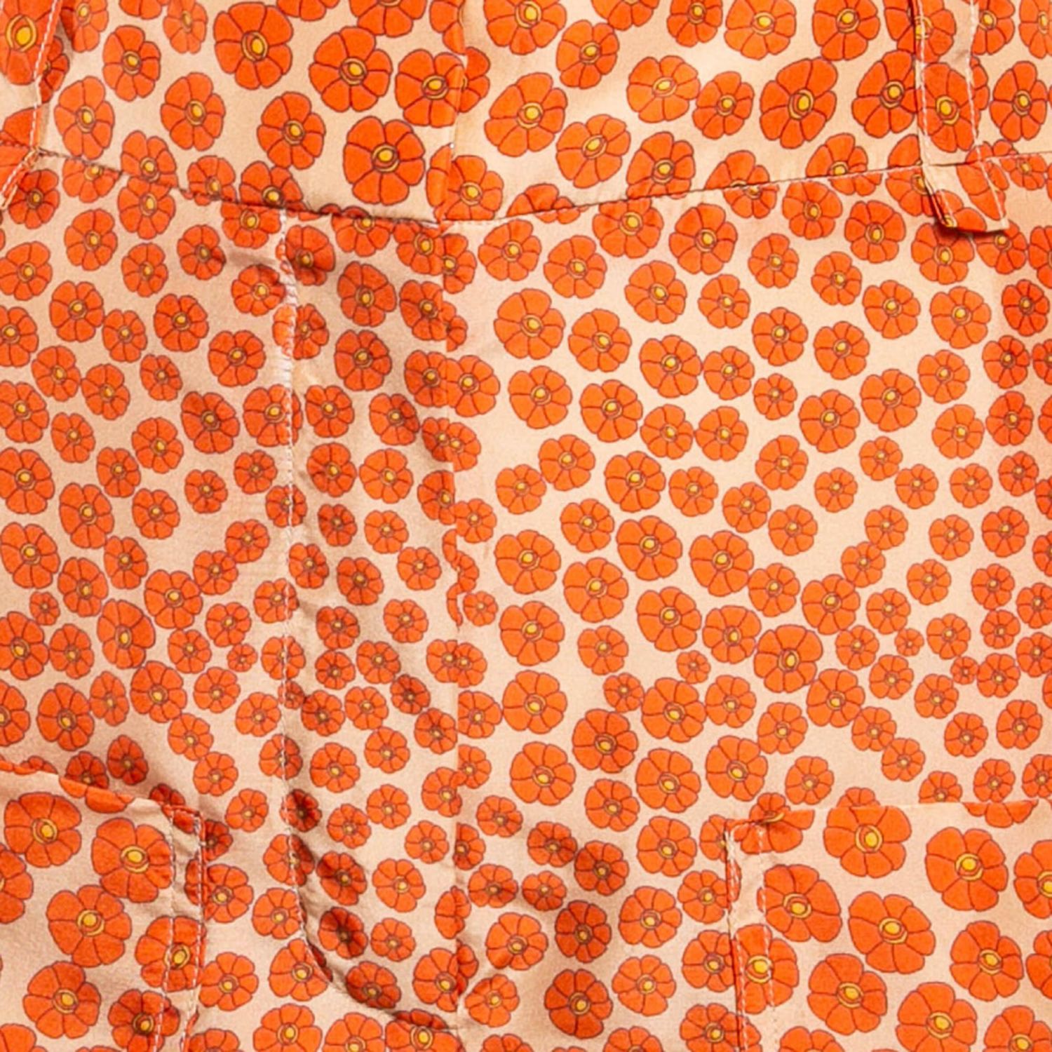 Women's Orange Ditsy Floral Print Silk Trousers