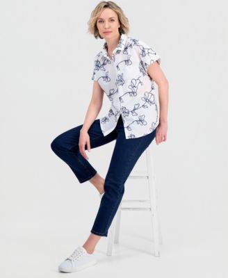 Women's Cotton Embroidered Camp Shirt, Macy's Exclusive