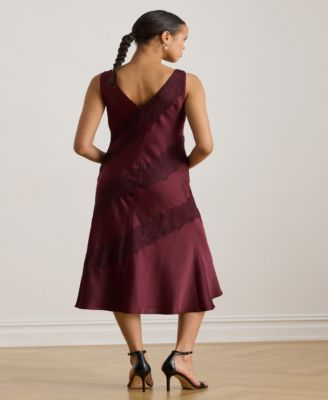 Women's Lace-Trim Charmeuse Cocktail Dress