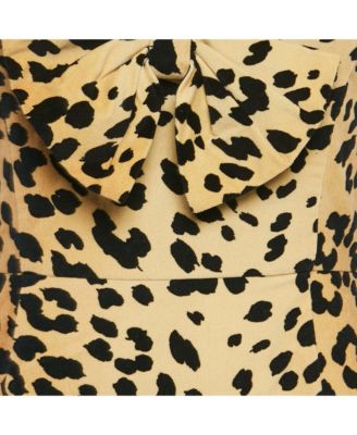 Women's Brown Leopard Print Velour Bow Detail Short Dress