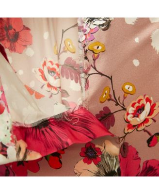 Women's Multicolor Floral Print Silk Straight Leg Pants