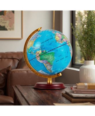 8 Inch LED Illuminated World Globe With Wooden Base And USB Power Cord