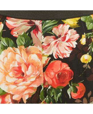 Women's Black Floral Crepe Trousers