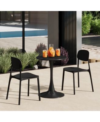 3-Piece Outdoor Round Metal Patio Dining Table Set With Stackable Resin Patio Side Chairs