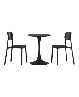 3-Piece Outdoor Round Metal Patio Dining Table Set With Stackable Resin Patio Side Chairs