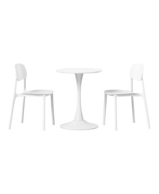 3-Piece Outdoor Round Metal Patio Dining Table Set With Stackable Resin Patio Side Chairs