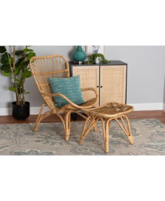 Boxton Studio Earvin 2-Pc. Rattan Bohemian Armchair and Footstool Set