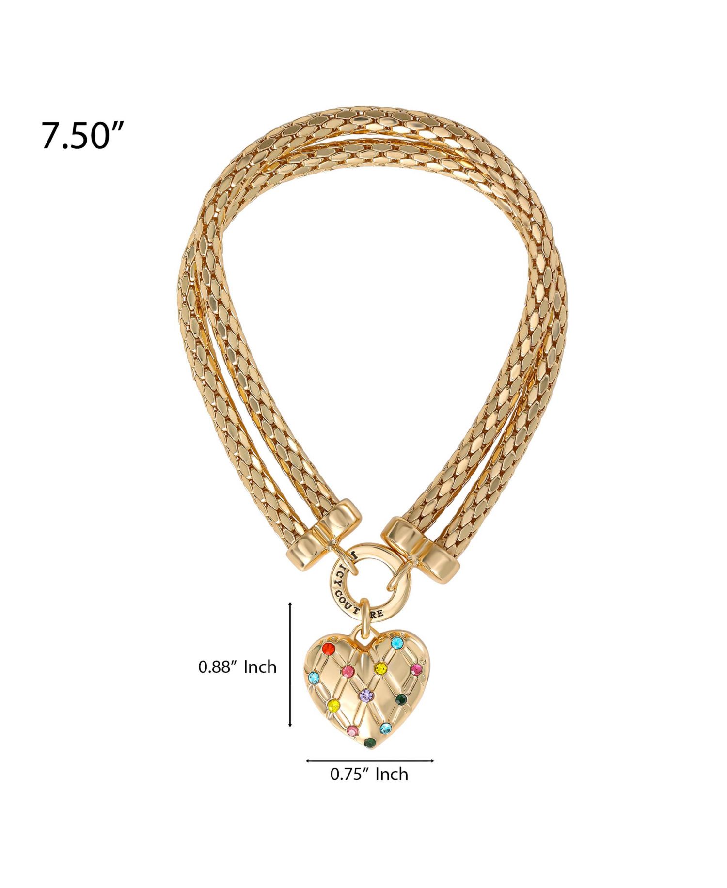 Double Chain Heart Padlock Bracelet, Gold&acirc;€‘Tone with Rainbow Crystals