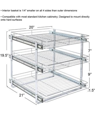 Household Essentials Glidez Multipurpose Pull-Out Storage Organizer, 3-Tier Design, Chrome