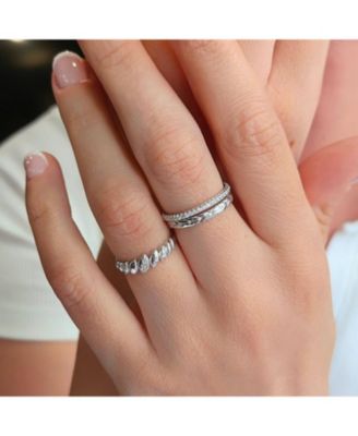 Lined Stones Marquise Sterling Silver Ring