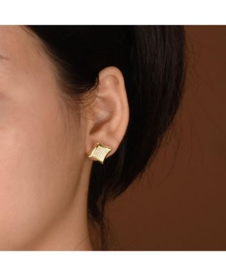 Classic Set of 2 Square Shaped CZ Cubic Zirconia Stud Earrings Gold Plated Sterling Silver