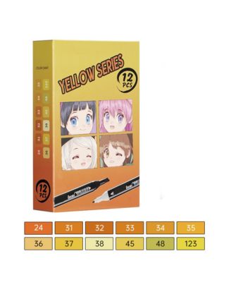 12 Colors Yellow Series Alcohol Markers, Dual Tip Sketching Drawing Markers for Book Painting and Card Making