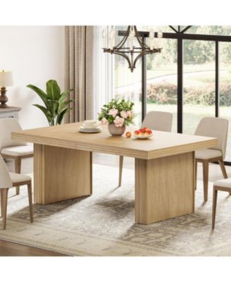 63 Inches Farmhouse Dining Table for 6, Modern Kitchen Table with Fluted Line for Dining Room