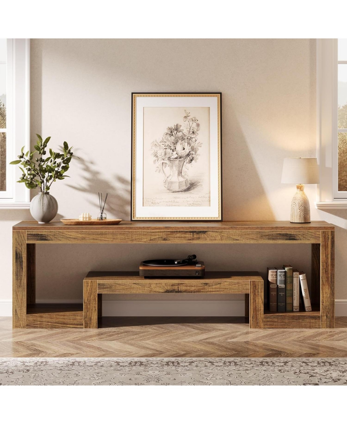 Tribesigns 63-Inch Tv Stand for 55/60/65/75-Inch TVs, Farmhouse Entertainment Center, Rustic Brown