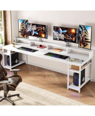 Two Person Desk with Monitor Stand, 78.74" Long Double Computer Office Desk with Storage Shelves