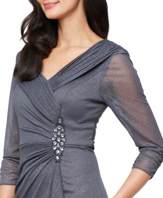 Women's Glitter Mesh Long V-Neck Gown