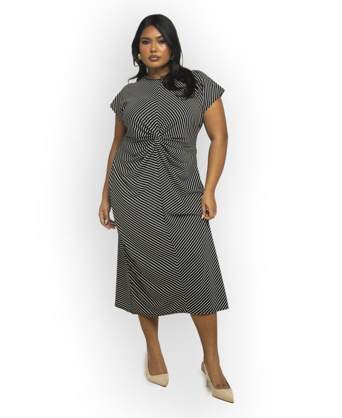 Fashion-szn Curve Women's Cinched Striped Print Midi Dress