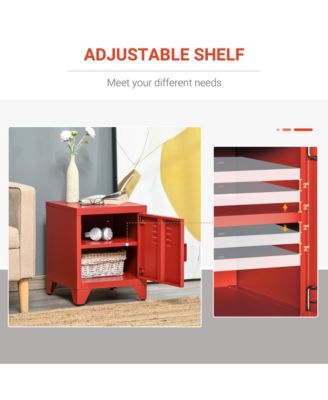 Locker-Style Nightsd Storage Side Table w/ Shelf & Metal Frame,