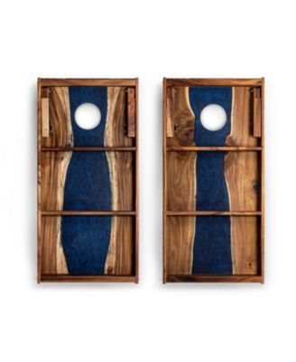 The River Epoxy Resin With Live Edge Acacia Pathfinder Art Cornhole Boards
