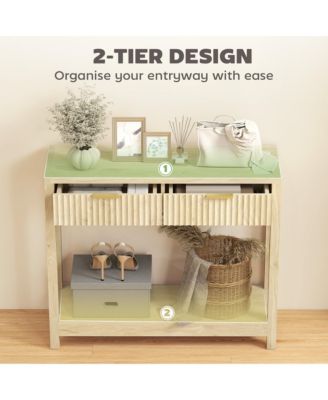 35" Modern Console Table with Drawers, Narrow Entryway Table Natural