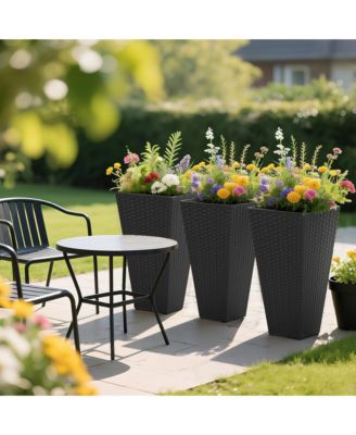 Set of 3 Tall Planters, Indoor and Outdoor Flower Pot Set,