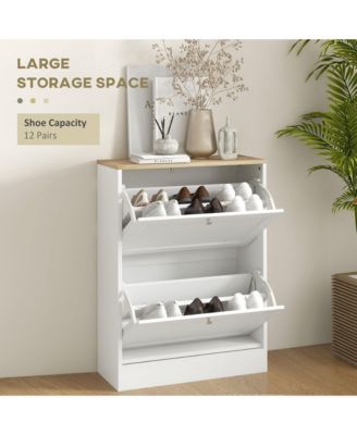 Slim Shoe Cabinet with 2 Flip Drawers & Adjustable Shelves,