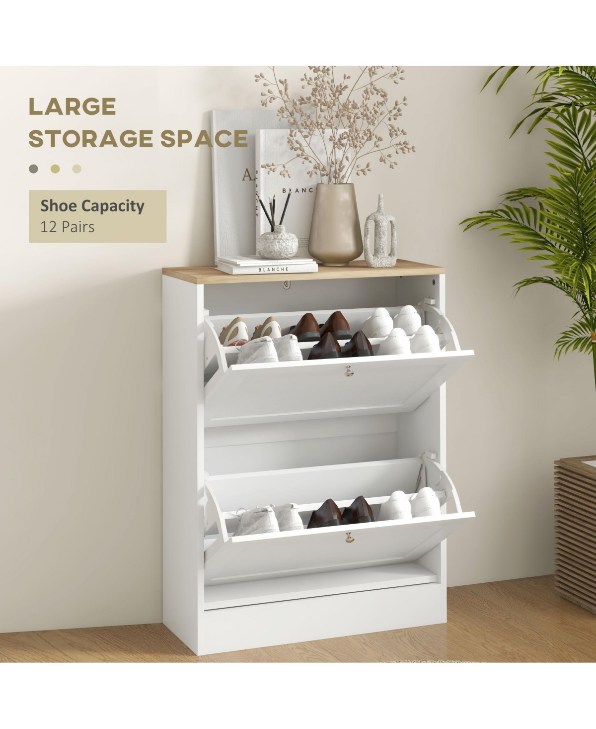 Homcom Slim Shoe Cabinet with 2 Flip Drawers & Adjustable Shelves,