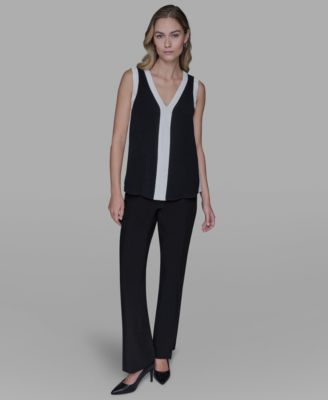 Women's Contrast Sleeveless V-Neck Top