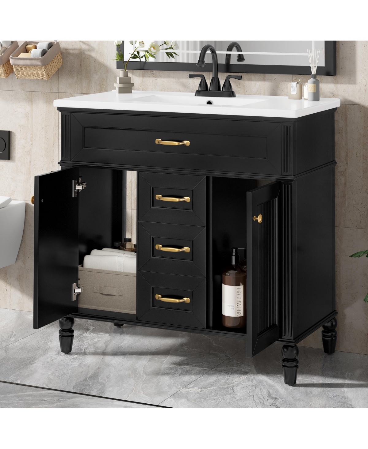 Casainc Freestanding Bathroom Vanity with Sink 2 Drawers and Soft Close Doors